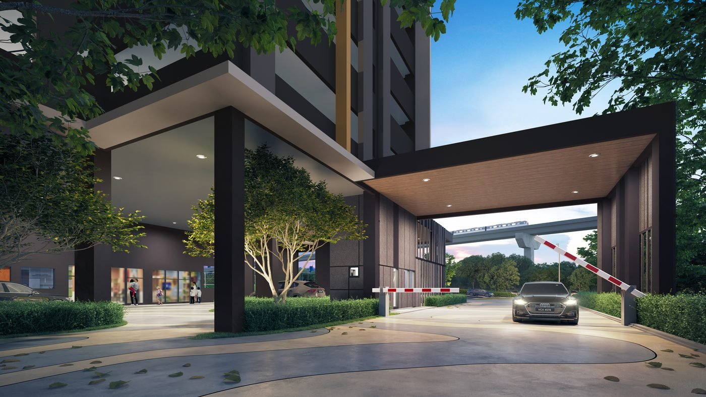 Cascade drop off arrival court at D'Evia Residences