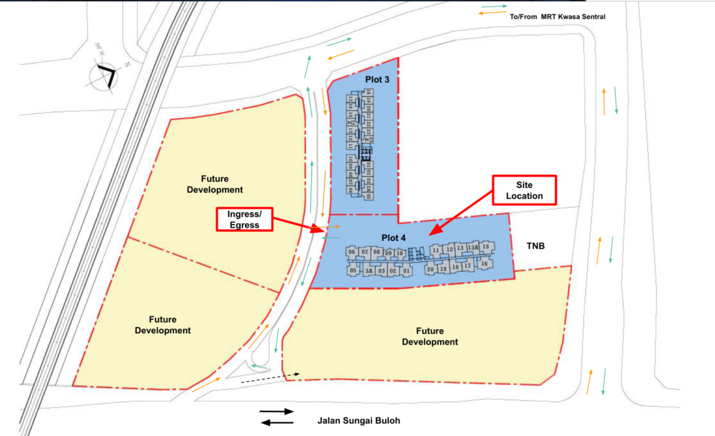 D'Evia Residences master plan showing Plot 4 site and route to MRT Kwasa Sentral
