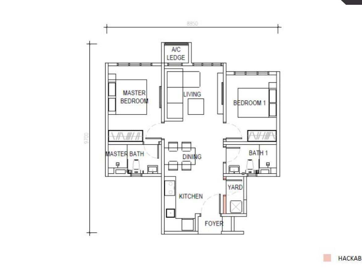 Type A floor plan, 657 sq ft, 2 bedrooms 2 bathrooms