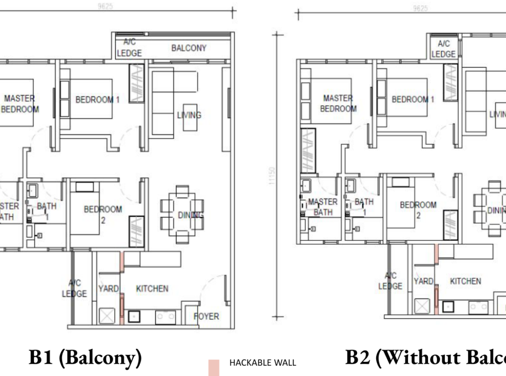 Type B floor plan 958 sq ft 3 bedrooms 2 bathrooms at D'Evia Residences