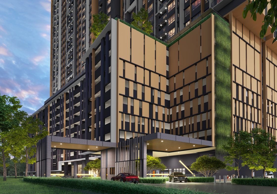 Grand entrance of D'Evia Residences at Kwasa Damansara