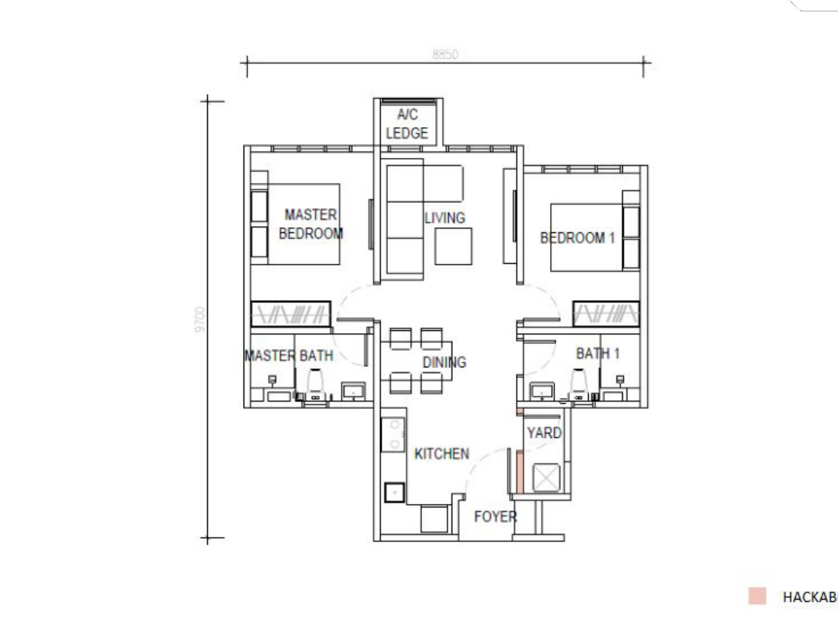 Type A floor plan, 657 sq ft, 2 bedrooms 2 bathrooms